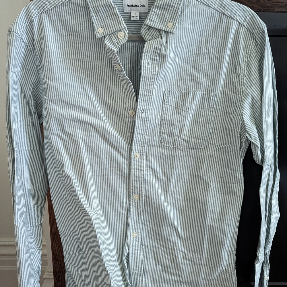 Frank & Oak Casual Green Striped Button Down Shirt
